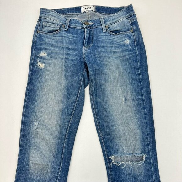 Paige Womens Verdugo Ultra Skinny Jeans Blue Distressed Low Rise 25 Waist - Picture 5 of 10